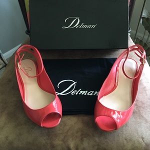 DELMAN FERN NIB AUTHENTIC CORAL COLOR PEEP TOE SOFT LEATHER DESIGN FLATS